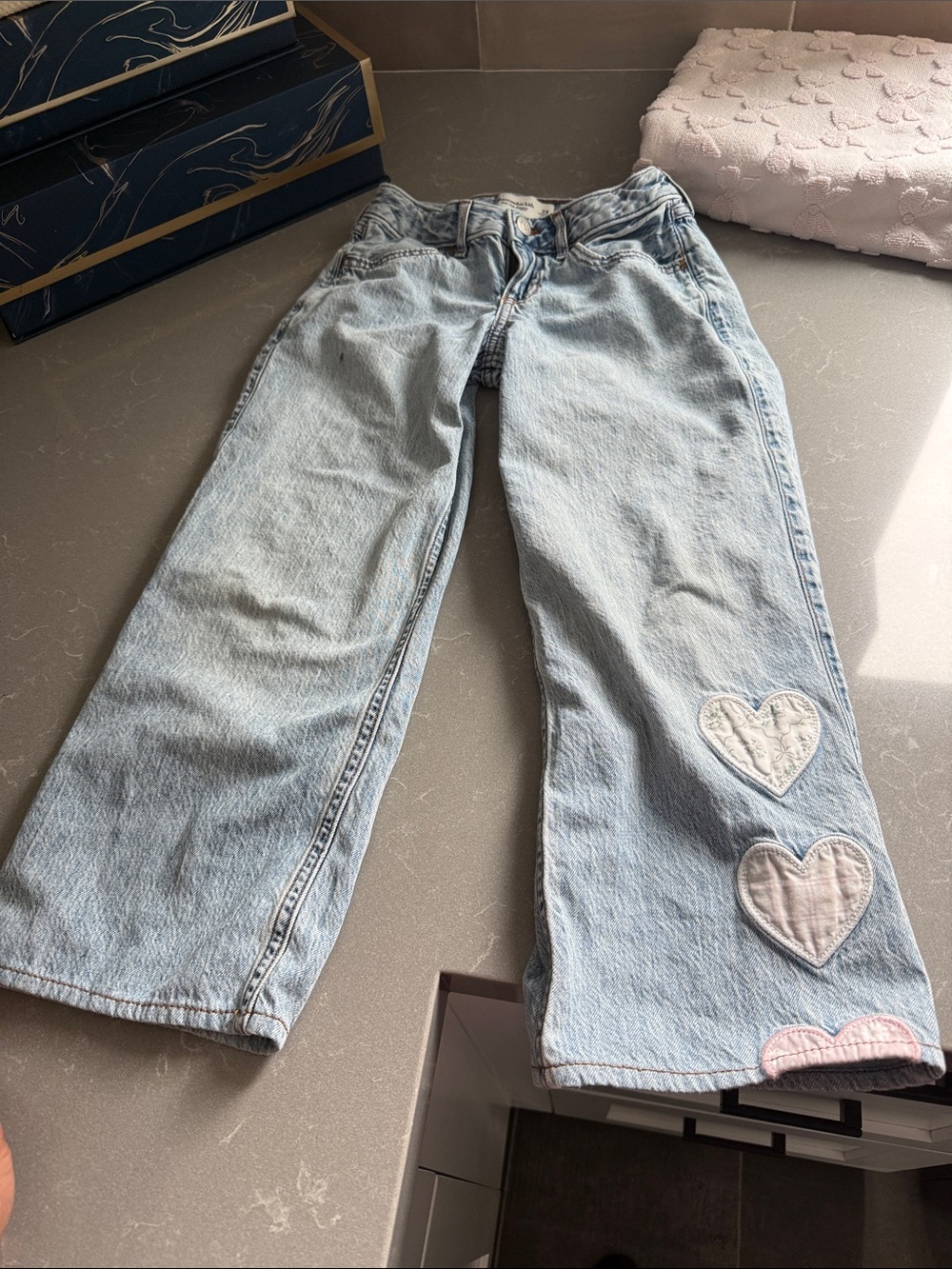 abercrombie kids Light Blue Wide-Leg Jeans with Heart Patches